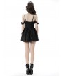 Dark in Love Black and Dark Red Gothic Sexy Off-the-Shoulder Lace Strap Mini Party Dress