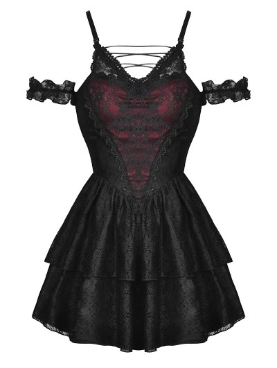 blue dress for baby girl Lolita Red Rose Halloween Princess Black Lace Dress Dress + Lace Sleeves + Collar / M main image 1