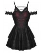 Dark in Love Black and Dark Red Gothic Sexy Off-the-Shoulder Lace Strap Mini Party Dress