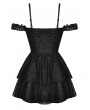 Dark in Love Black and Dark Red Gothic Sexy Off-the-Shoulder Lace Strap Mini Party Dress