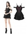 Dark in Love Black and Dark Red Gothic Sexy Off-the-Shoulder Lace Strap Mini Party Dress