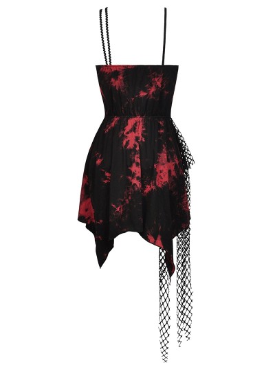 Dark in Love Black and Red Gothic Punk Rock Dye Asymmetric Strap Short Dress  - DarkinCloset.com