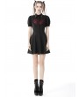 Dark in Love Black and Red Gothic Rope Heart Button Front Short Daily Wear Dress