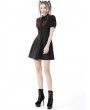 Dark in Love Black and Red Gothic Rope Heart Button Front Short Daily Wear Dress