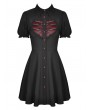 Dark in Love Black and Red Gothic Rope Heart Button Front Short Daily Wear Dress