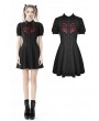 Dark in Love Black and Red Gothic Rope Heart Button Front Short Daily Wear Dress