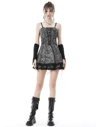Dark in Love Black and Grey Gothic Punk Dye Rock Short Dress