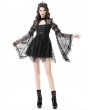 Dark in Love Black Gothic Hollow-Out Lace Long Bell Sleeves Mini Dress