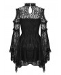 Dark in Love Black Gothic Hollow-Out Lace Long Bell Sleeves Mini Dress