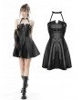 Dark in Love Black Gothic Punk Cool Bag Buckle Leatherette Halter Short Dress