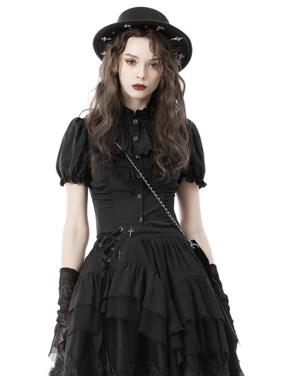 Dark in Love Black Retro Gothic Short Puff Sleeve Daily Wear
