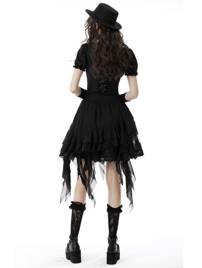 Dark in Love Black Retro Gothic Short Puff Sleeve Daily Wear