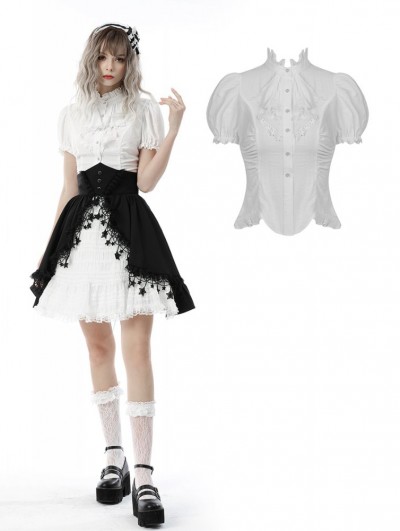 Dark in Love White Retro Gothic Short Puff Sleeve Daily Wear Blouse for Women