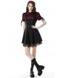 Dark in Love Wine Red Gothic Retro Elegant Short Puff Sleeve Blouse for Women