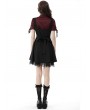 Dark in Love Wine Red Gothic Retro Elegant Short Puff Sleeve Blouse for Women