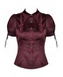 Dark in Love Wine Red Gothic Retro Elegant Short Puff Sleeve Blouse for Women