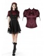 Dark in Love Wine Red Gothic Retro Elegant Short Puff Sleeve Blouse for Women