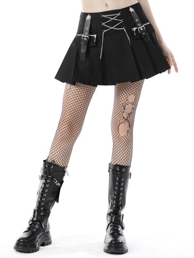 【NONCODE】Garrett Chain Mini Skirt Dark in Love Black Gothic Punk Rock Chain Pleated Mini Skirt