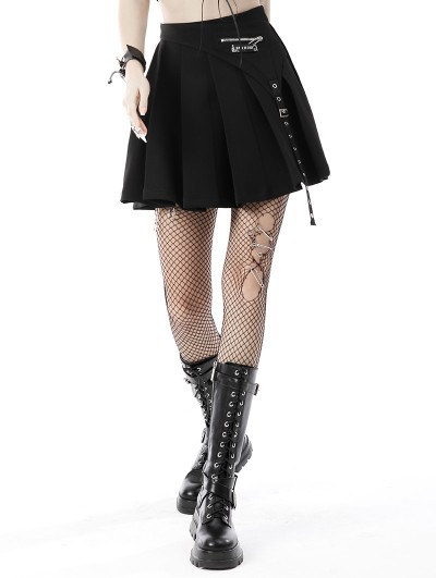 Dark in Love Black Gothic Punk Grunge Pleated Short Skirt