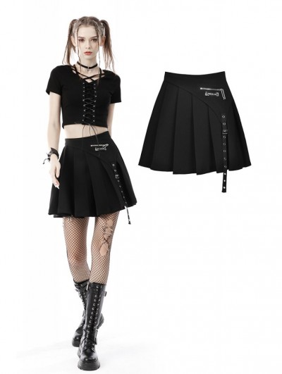 Dark in Love Black Gothic Punk Grunge Pleated Short Skirt