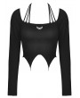 Dark in Love Black Gothic Rock Girl Halter Long Sleeve Short Top for Women