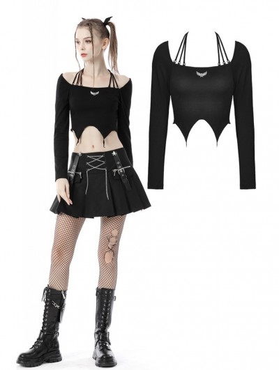 Dark in Love Black Gothic Rock Girl Halter Long Sleeve Short Top for Women