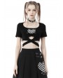 Dark in Love Black Gothic Grunge Checkered Heart Crop Top for Women