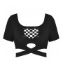 Dark in Love Black Gothic Grunge Checkered Heart Crop Top for Women