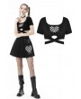 Dark in Love Black Gothic Grunge Checkered Heart Crop Top for Women