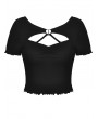Dark in Love Black Gothic Punk Sexy Hollow-Out Short T-Shirt for Women