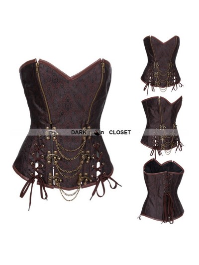 Brown Brocade Steampunk Overbust Corset