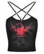 Dark in Love Black Gothic Wings of Death Printed Pentagram Halter Crop Top for Women