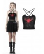 Dark in Love Black Gothic Wings of Death Printed Pentagram Halter Crop Top for Women