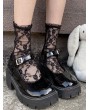 Black Gothic Lace Ruffle Cute Mid-Calf Socks