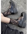 Black Gothic Lace Ruffle Cute Mid-Calf Socks