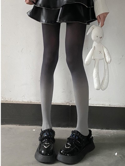 Black and Gray Gothic Gradient Velvet Opaque Tights