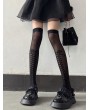 Black Gothic Punk Lace-Up Print Thigh High Socks