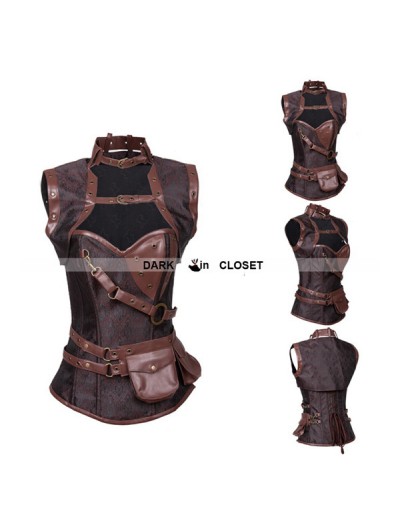 Brown Steampunk Overbust Corset with Jacket