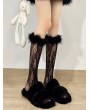 Black Gothic Lace Hollow Feather Trim Knee Socks