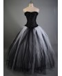 Rose Blooming Romantic Black and White Gothic Corset Long Prom Dress