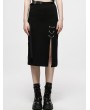 Punk Rave Black Gothic Punk Grunge Chain Embellished Long Slit Skirt