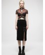 Punk Rave Black Gothic Punk Grunge Chain Embellished Long Slit Skirt