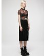 Punk Rave Black Gothic Punk Grunge Chain Embellished Long Slit Skirt