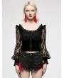 Punk Rave Black Gothic Square-Neck Velvet Lace Long Sleeve Top for Women