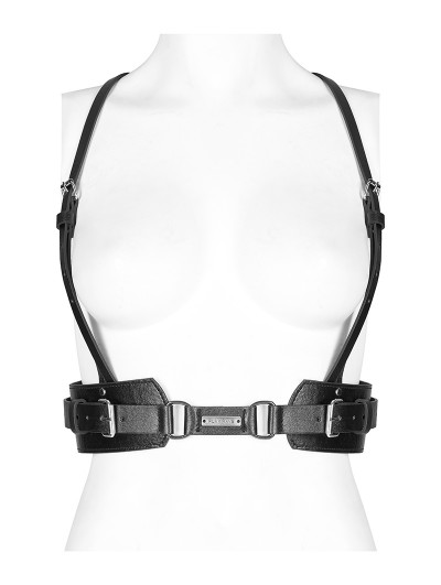 Punk Rave Black Gothic Punk PU Leather Heavy Duty Double Belt Harness