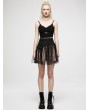 Punk Rave Black and Pink Plaid Gothic Grunge Mesh High Waist Short Skirt