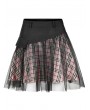 Punk Rave Black and Pink Plaid Gothic Grunge Mesh High Waist Short Skirt