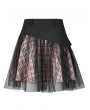 Punk Rave Black and Pink Plaid Gothic Grunge Mesh High Waist Short Skirt