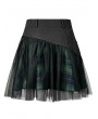 Punk Rave Black and Green Plaid Gothic Grunge Mesh High Waist Short Skirt