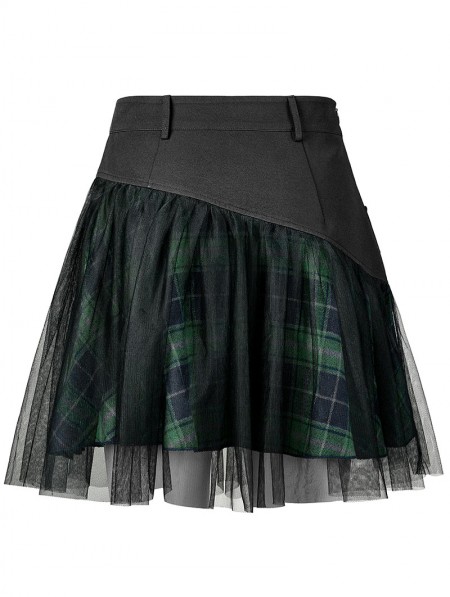 Punk Rave Black and Green Plaid Gothic Grunge Mesh High Waist Short ...